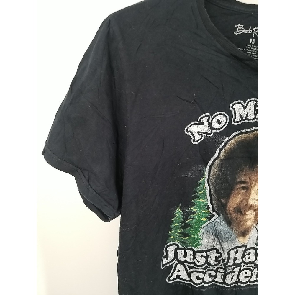Bob Ross No Mistakes Just Happy Accidents Graphic T-Shirt Black Mens Medium - Picture 3 of 6